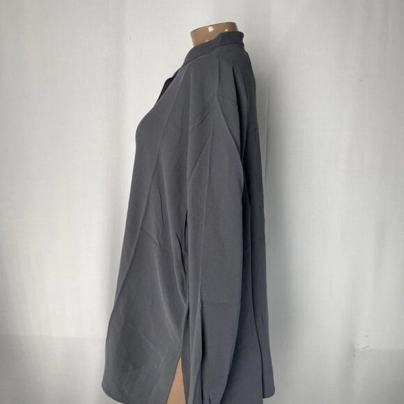 NEW EILEEN FISHER Women’s Button-Up Shirt Grey Size S Ebony Mandarin Collar Long - Picture 5 of 9
